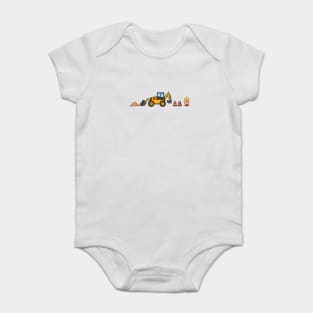 kids drawing construction backhoe and construction worker holding a map Baby Bodysuit